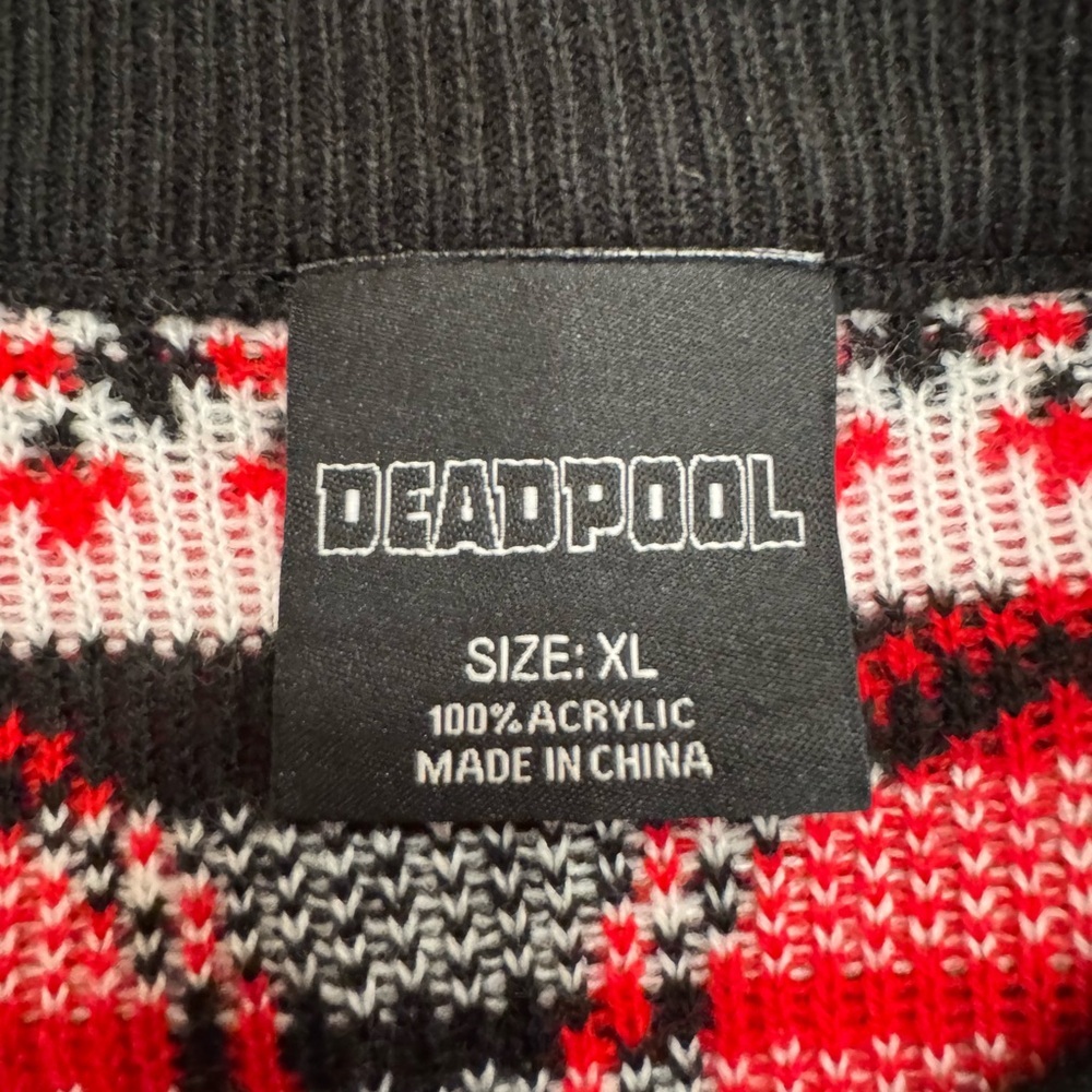 Marvel Deadpool Red and Black Holiday Crewneck Sweater GameStop Exclusive - Picture 3 of 3